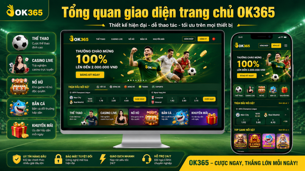 Giao diện trang chủ OK365